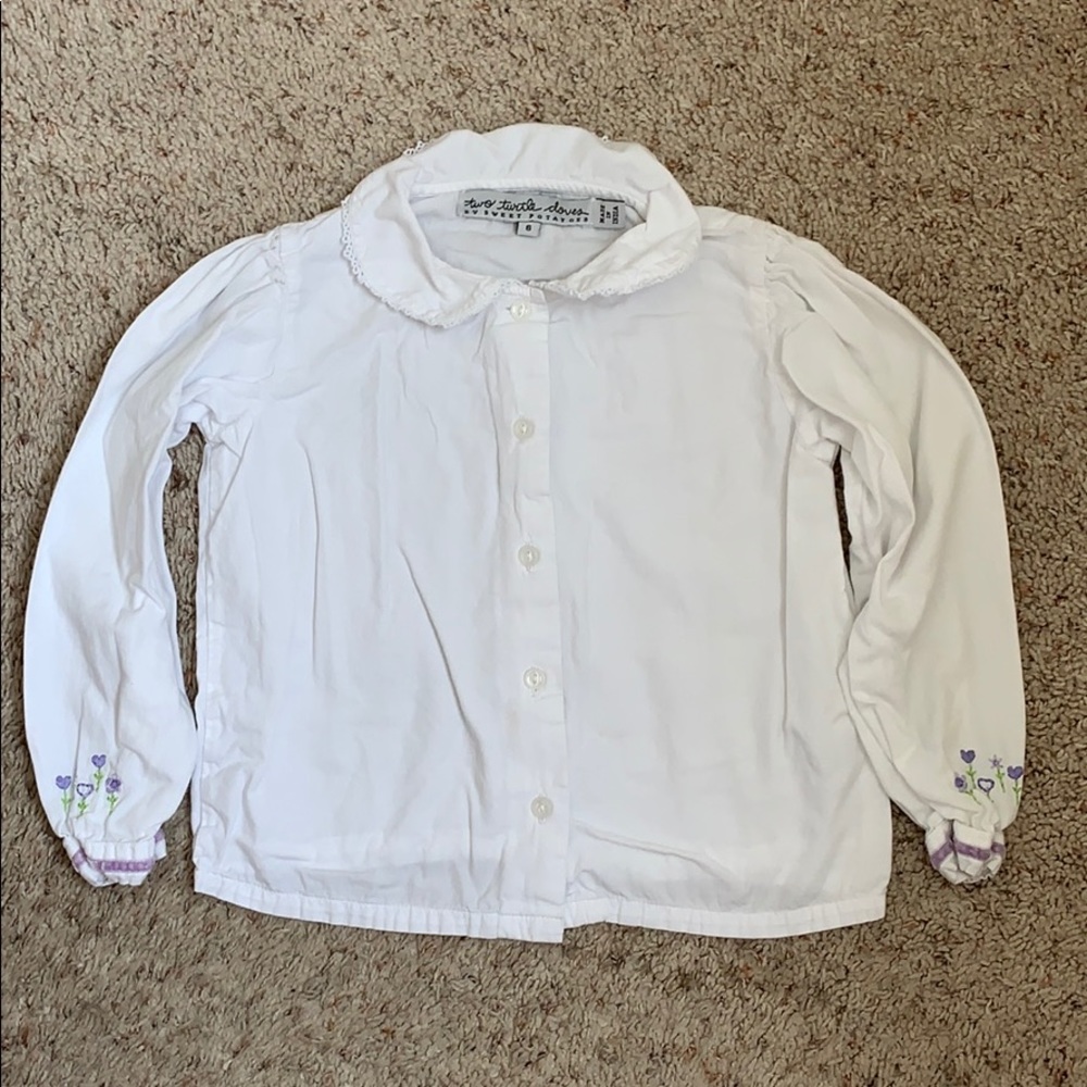 Girls two turtle doves white button down shirt 6